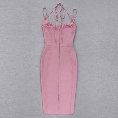 Lace Up Midi Bandage Dress-Pink