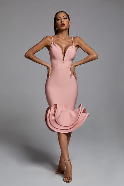 Elean   Blush Bandage Midi  Dress - Pink