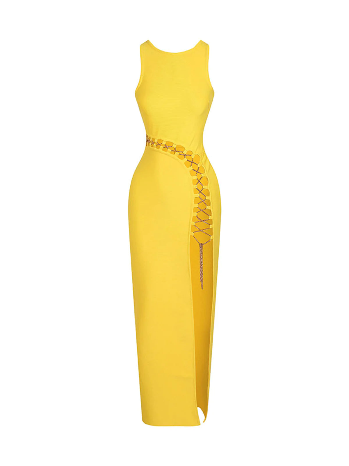 Aarya  Cut Out  Maxi Dress-Yellow
