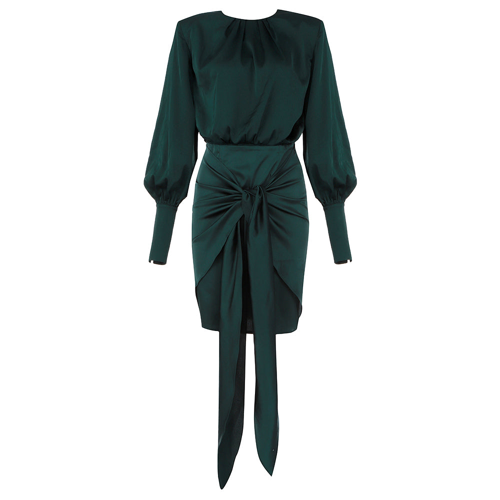Sybil Satin Mini Dress In Sliver/Green