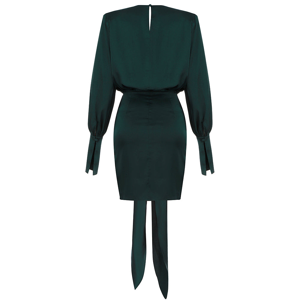 Sybil Satin Mini Dress In Sliver/Green