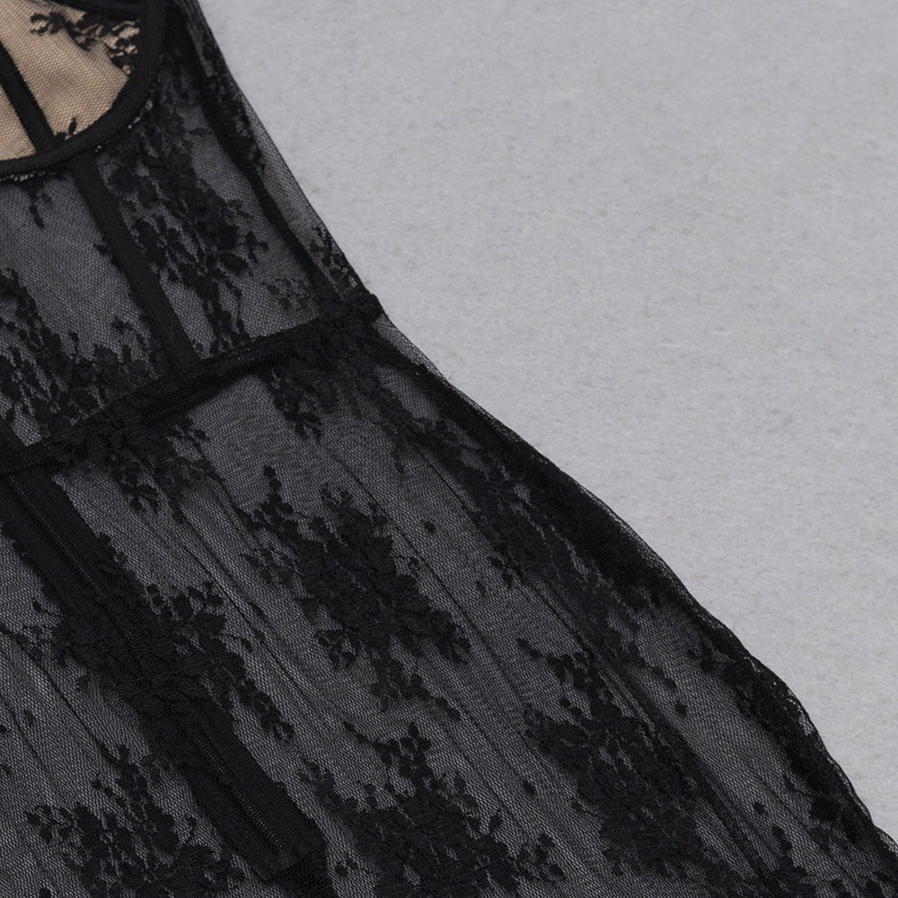 Rogo Lace extra-long wrap-over sheer dress - Black