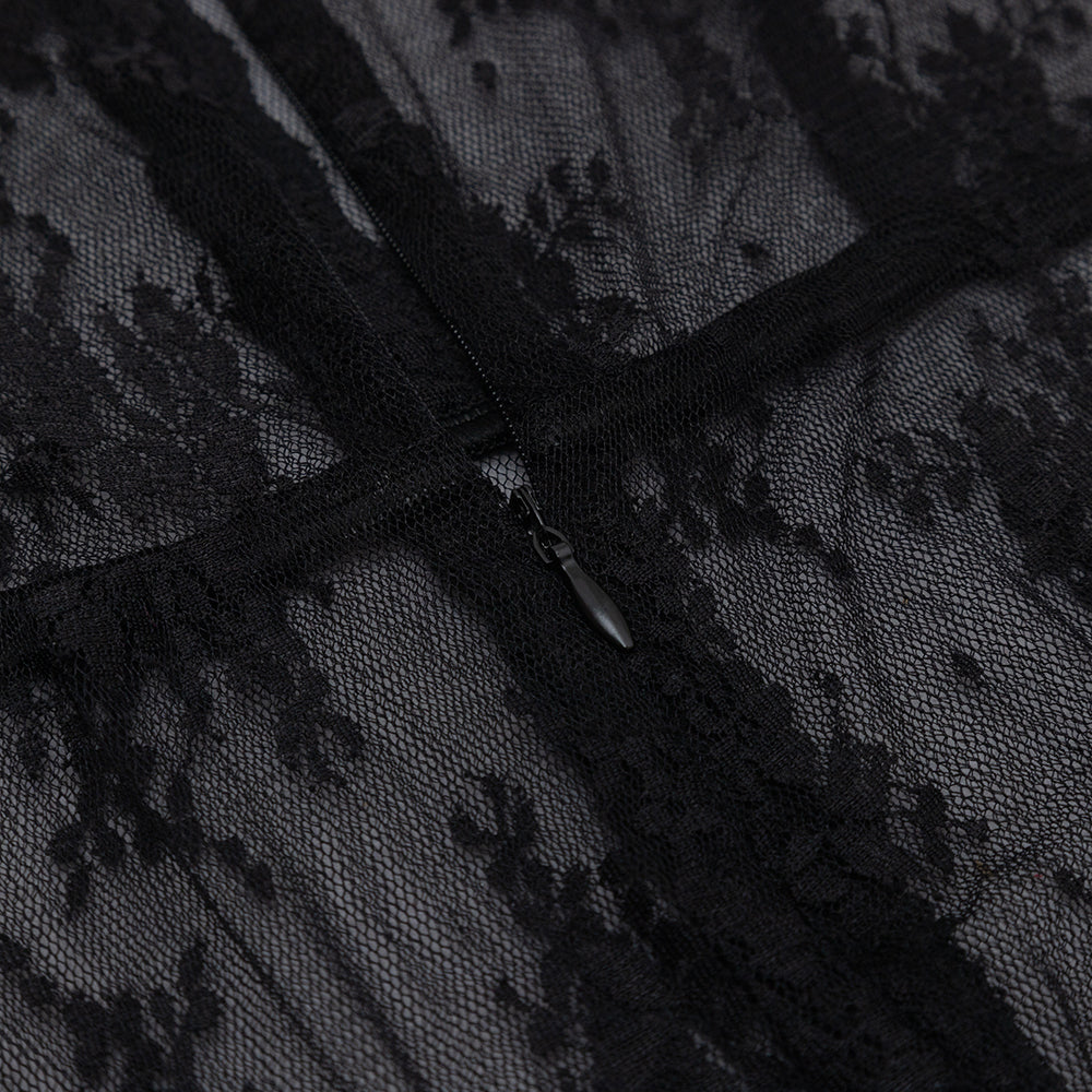 Rogo Lace extra-long wrap-over sheer dress - Black