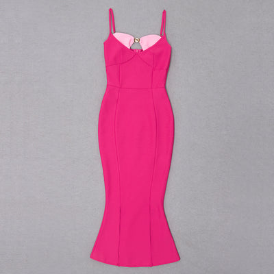 Deep U-neck Cocktail Dress - Hot Pink