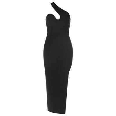 Denni   One Shouolder Maxi Dress-Black