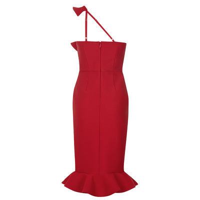 Luluna Ruffle One Shoulder Dress-Red