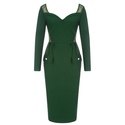 Baza  Long Sleeve  Green Maxi  Lace Dress