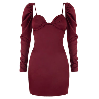 Arjan High Slit Mini Dress-Burgundy/Brown