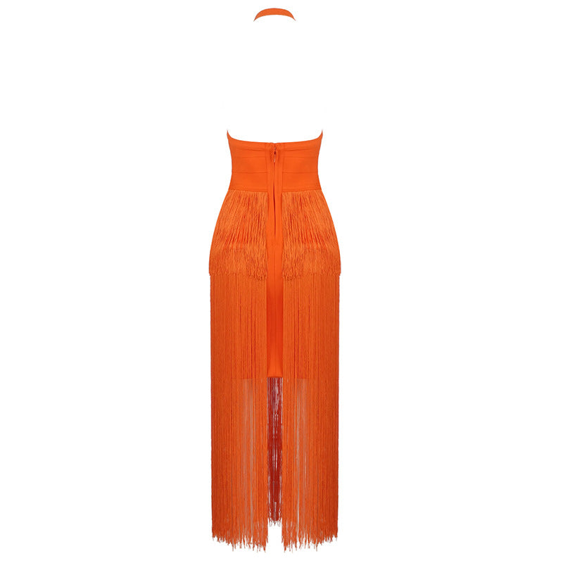 Angelica Halterneck Tassel Orange Dress