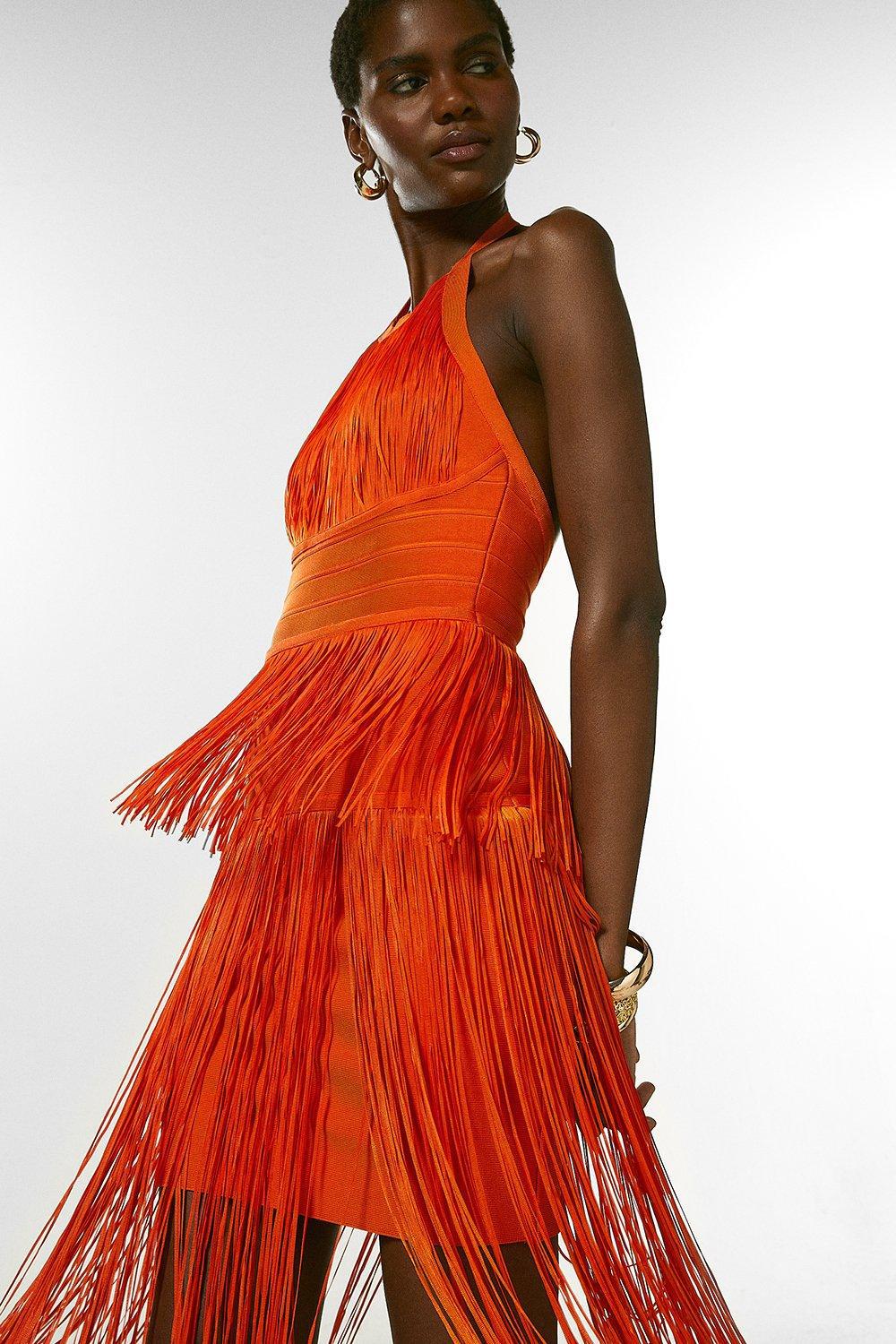 Angelica Halterneck Tassel Orange Dress