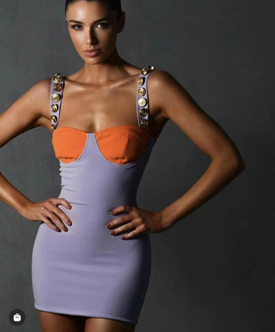 Dorsey  Vlarey  Contrast Bandage Dress  Purple/Yellow/Orange