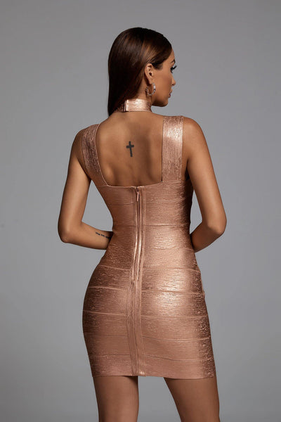 Saelna Golden Halterneck  Bandage Dress 2022 New