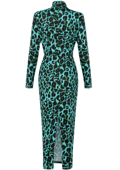 Doreen Halterneck  Leopard  Print Long Sleeve Dress