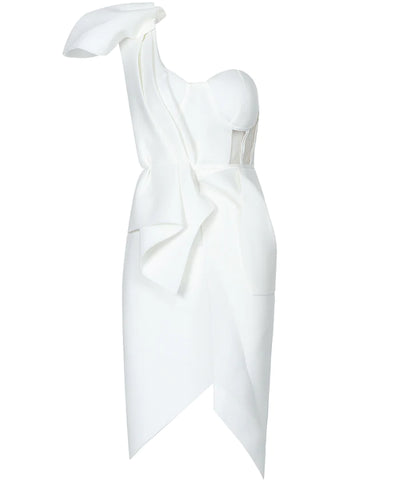 Rianne One Shoulder Midi Dress-White