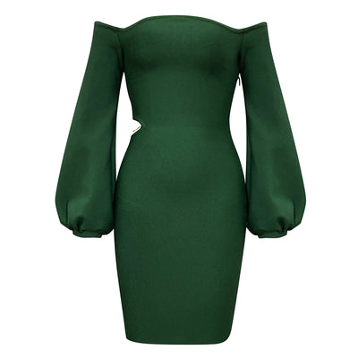 Elleya  Off Shoulder  Cut out  Mini  Dress-Green