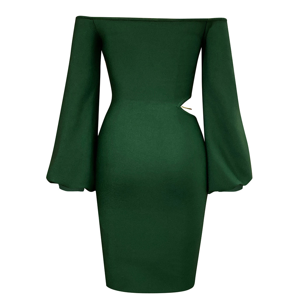 Elleya  Off Shoulder  Cut out  Mini  Dress-Green