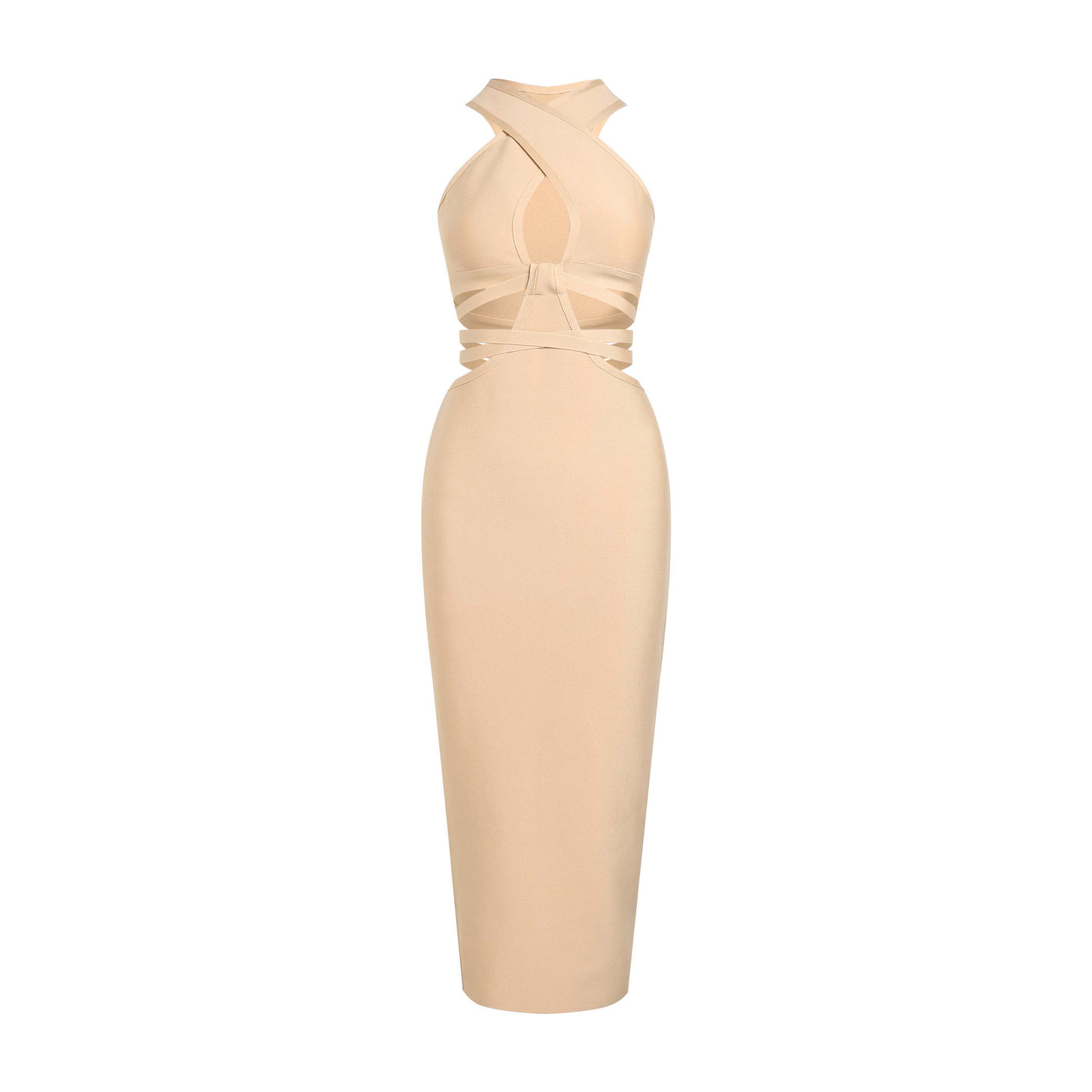 Stella Halterneck Cross cutout  Dress - Beige