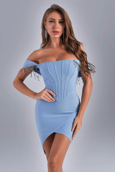 Crystal Tasler off-the-shoulder bandage dress - Blue