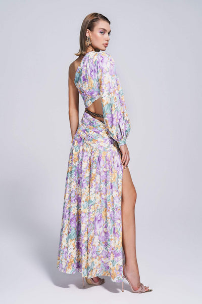 Camila One Shoulder Floral Slit Maxi Dress - Purple