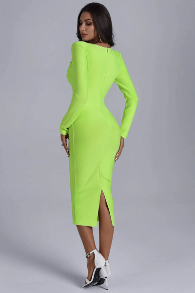 Sari   Square Collar  Maxi Dress-Green