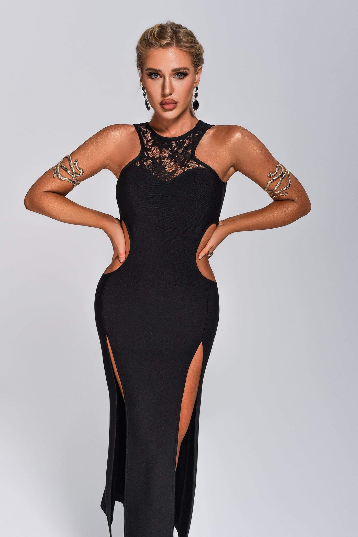 Enrica Lace  Maxi Bandage Dress-Black
