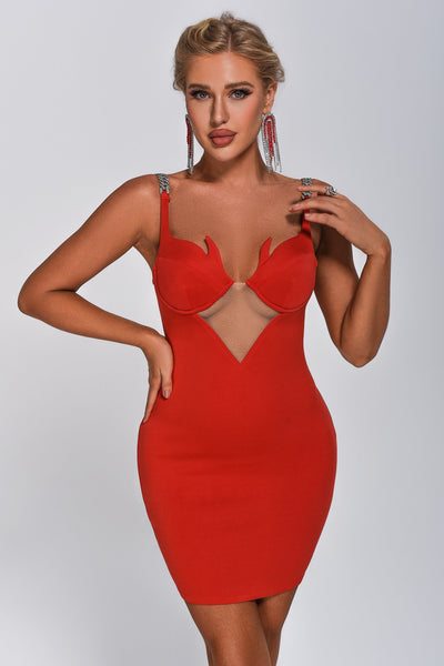 Loula  Diamonate Chain  Mini Dress-Red
