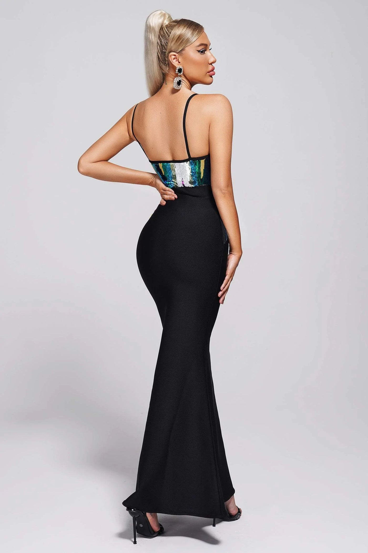 Cekare Sequin Maxi Bandage Dress -Black