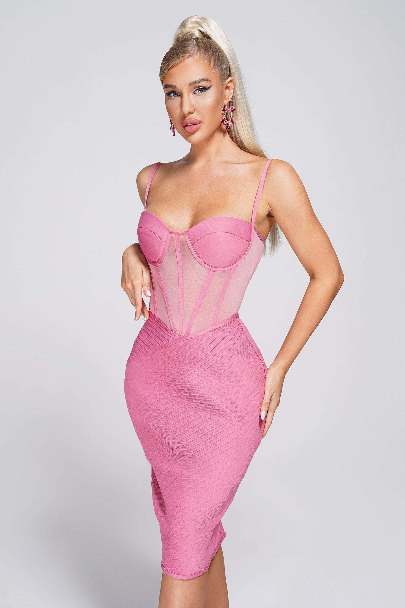 Charlene Midi Bandage Dress-Pink