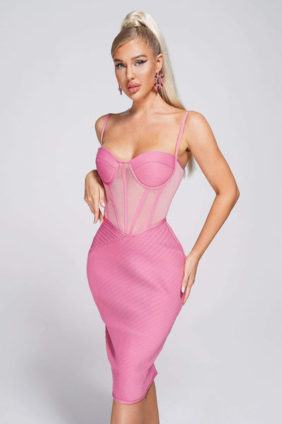 Charlene Midi Bandage Dress-Pink